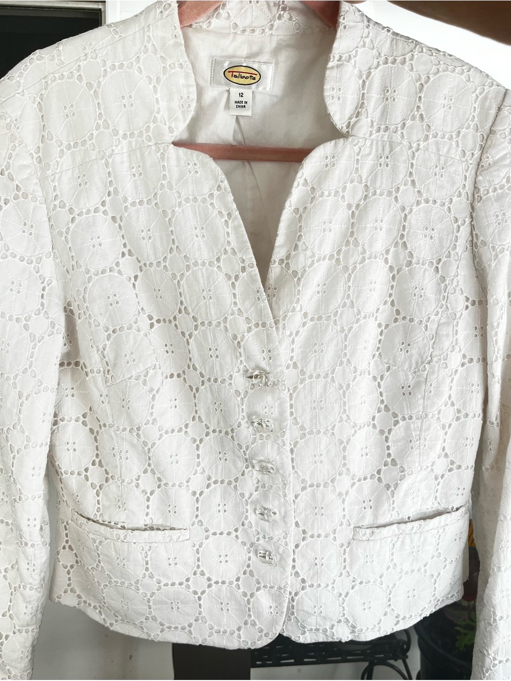 Talbots White Eyelet Long-Sleeve Button Front Jacket